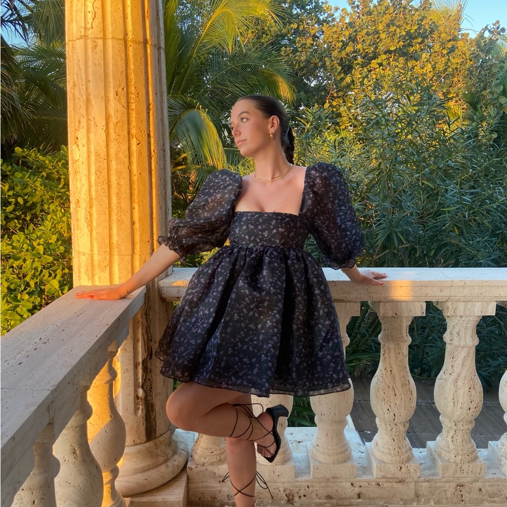 Selkie Black Floral Mini Dress